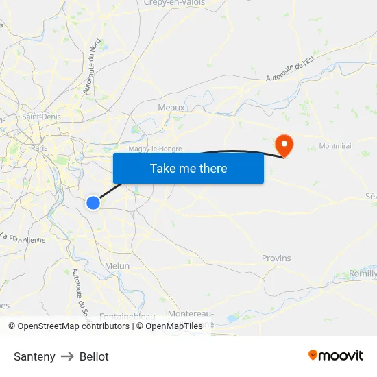 Santeny to Bellot map