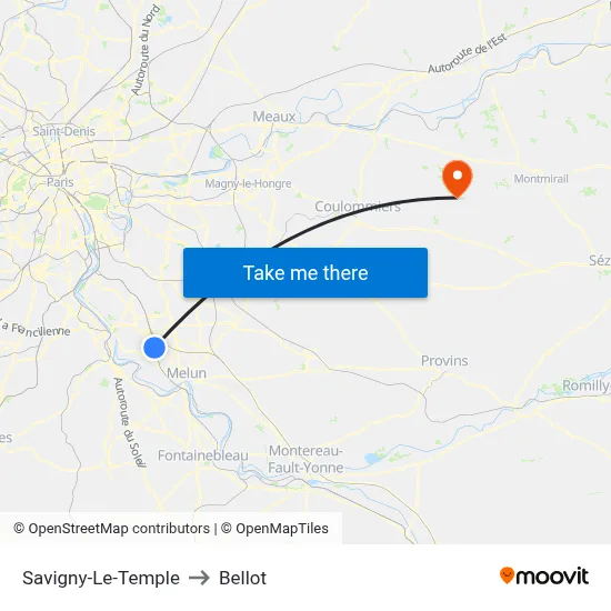 Savigny-Le-Temple to Bellot map
