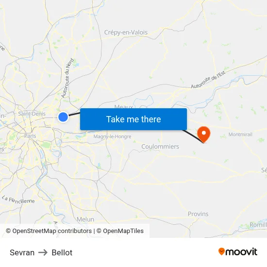 Sevran to Bellot map