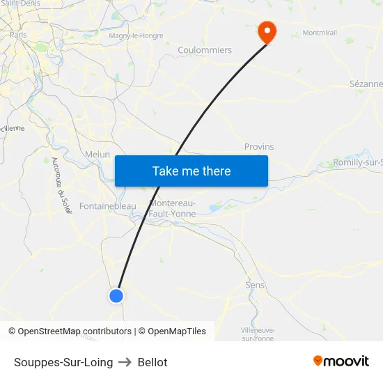 Souppes-Sur-Loing to Bellot map