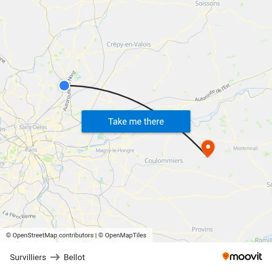 Survilliers to Bellot map