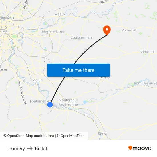 Thomery to Bellot map