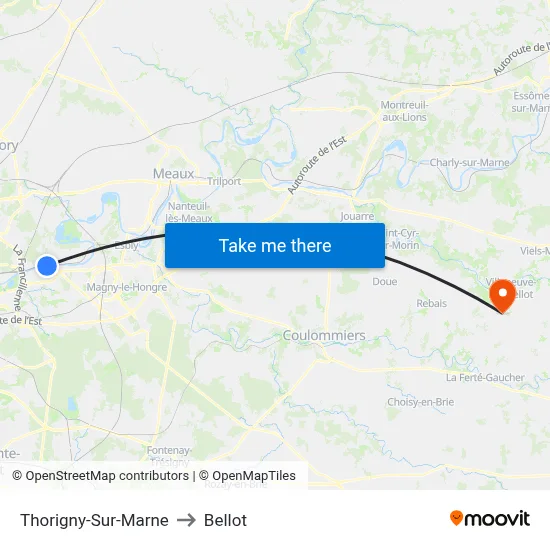 Thorigny-Sur-Marne to Bellot map