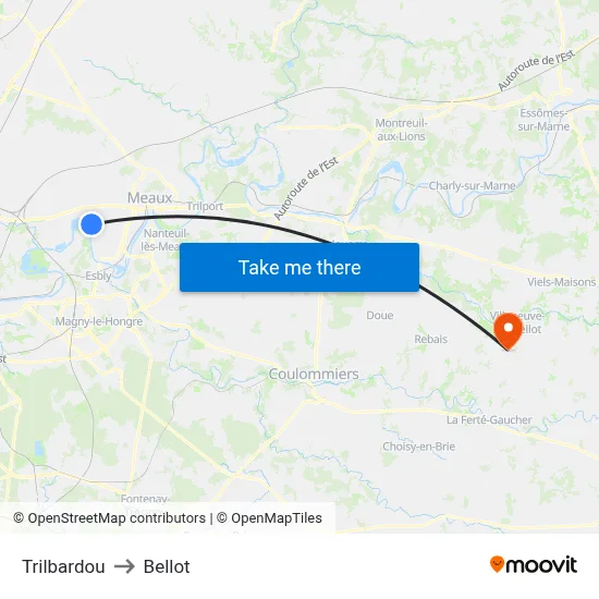 Trilbardou to Bellot map