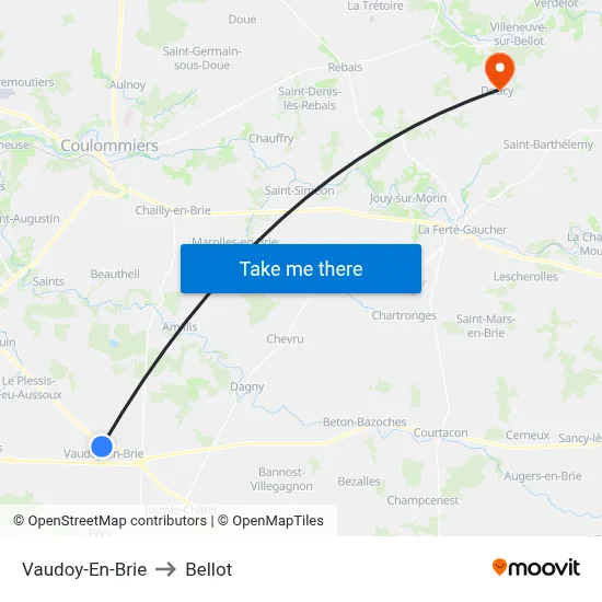 Vaudoy-En-Brie to Bellot map