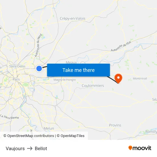 Vaujours to Bellot map
