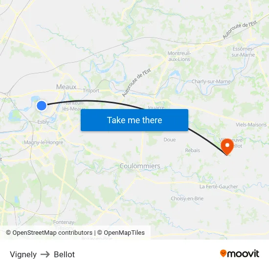Vignely to Bellot map