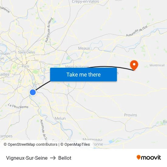 Vigneux-Sur-Seine to Bellot map