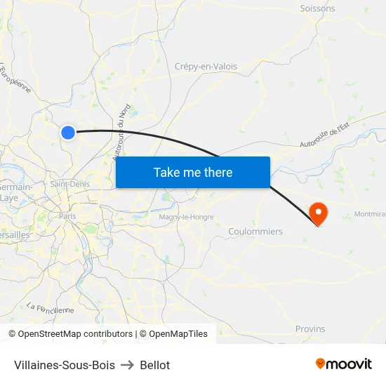 Villaines-Sous-Bois to Bellot map
