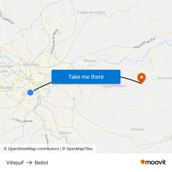 Villejuif to Bellot map