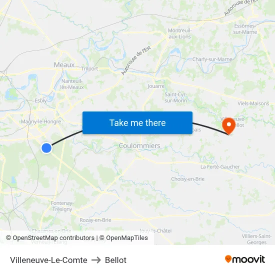 Villeneuve-Le-Comte to Bellot map
