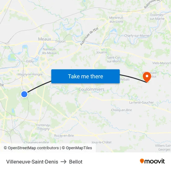 Villeneuve-Saint-Denis to Bellot map
