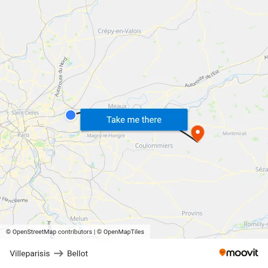 Villeparisis to Bellot map