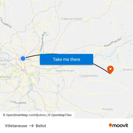 Villetaneuse to Bellot map