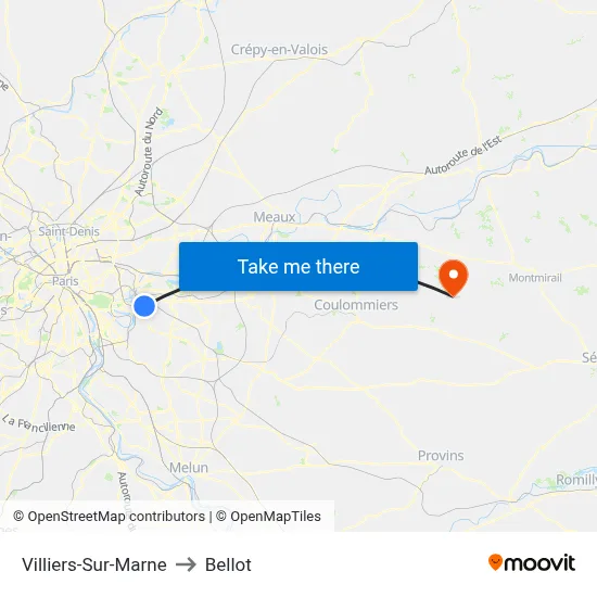 Villiers-Sur-Marne to Bellot map
