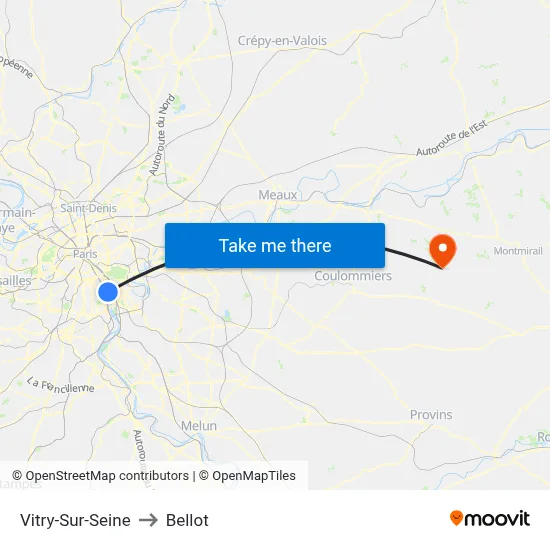 Vitry-Sur-Seine to Bellot map