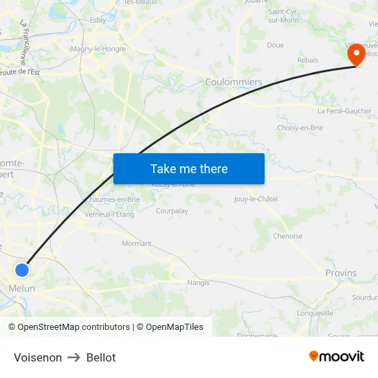 Voisenon to Bellot map