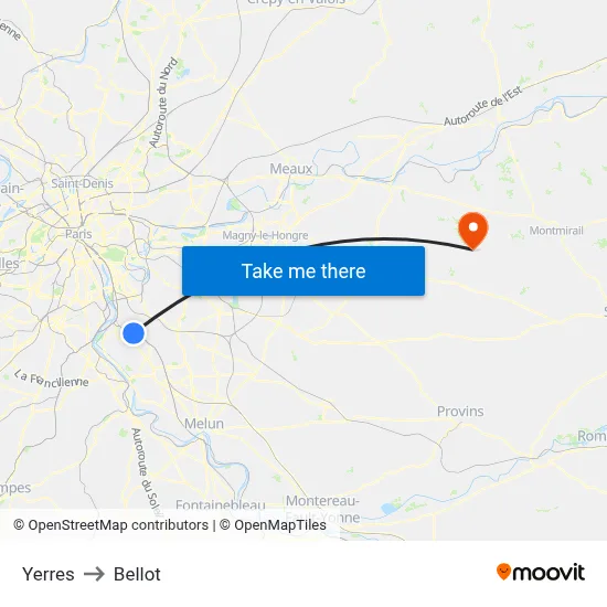 Yerres to Bellot map