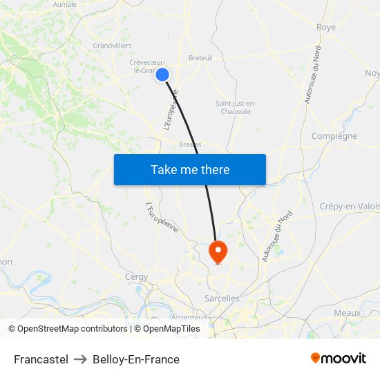 Francastel to Belloy-En-France map