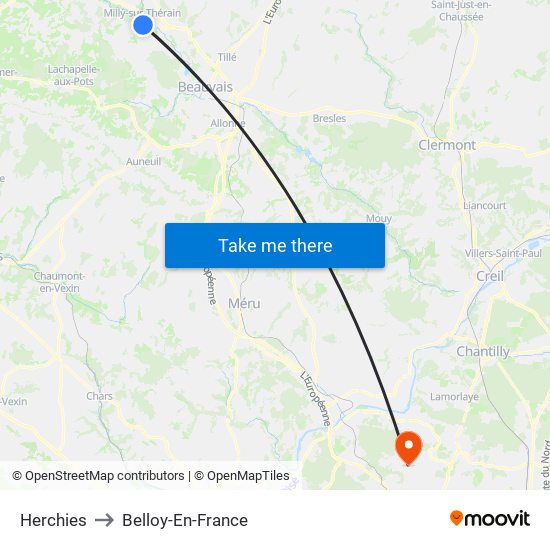 Herchies to Belloy-En-France map