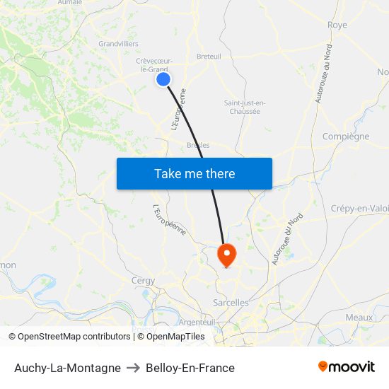 Auchy-La-Montagne to Belloy-En-France map