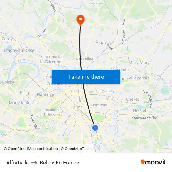 Alfortville to Belloy-En-France map