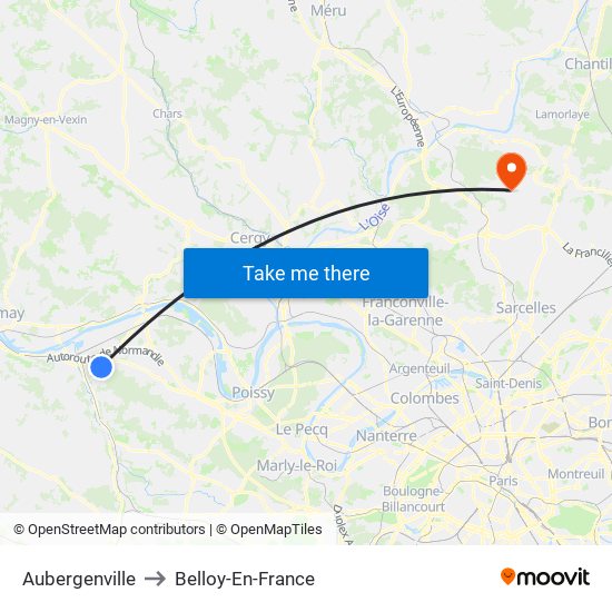 Aubergenville to Belloy-En-France map