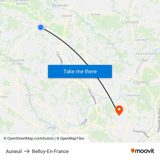 Auneuil to Belloy-En-France map