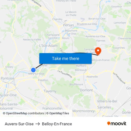 Auvers-Sur-Oise to Belloy-En-France map
