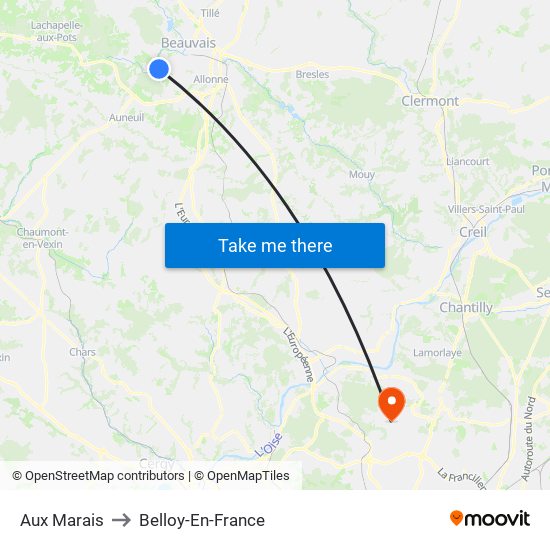 Aux Marais to Belloy-En-France map