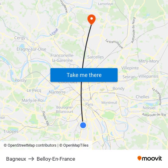 Bagneux to Belloy-En-France map