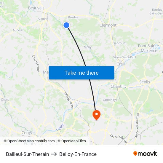 Bailleul-Sur-Therain to Belloy-En-France map