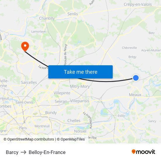 Barcy to Belloy-En-France map