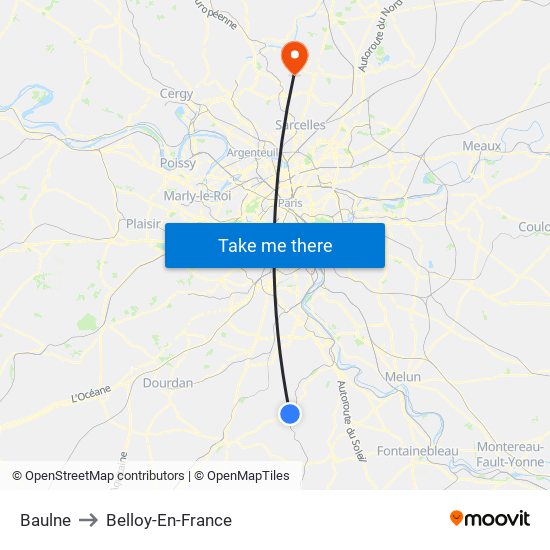 Baulne to Belloy-En-France map