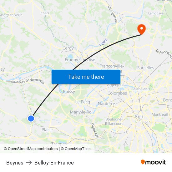 Beynes to Belloy-En-France map