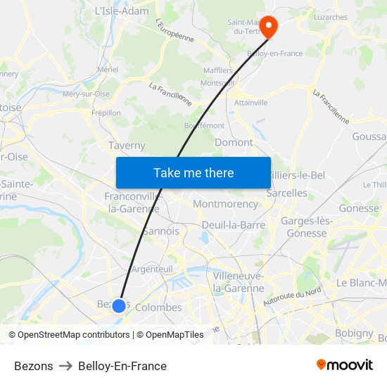Bezons to Belloy-En-France map
