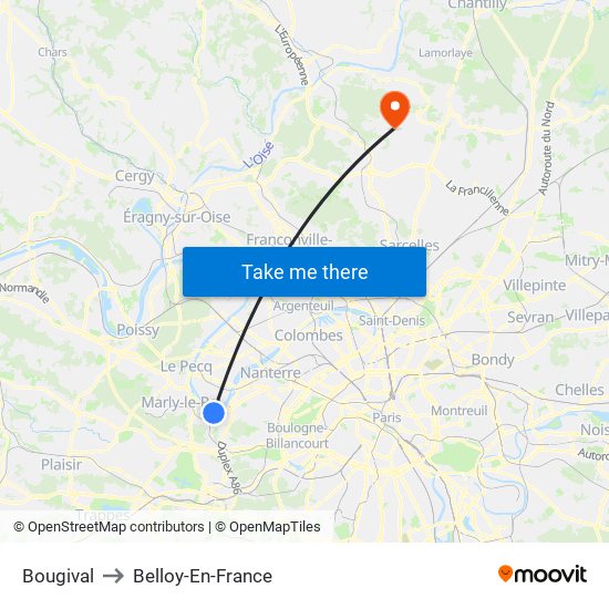 Bougival to Belloy-En-France map