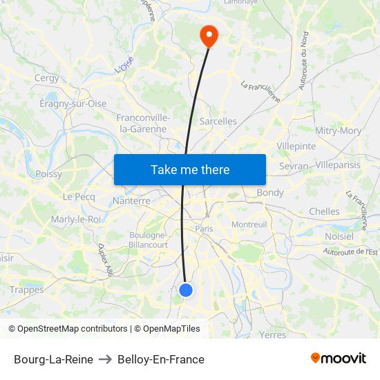 Bourg-La-Reine to Belloy-En-France map