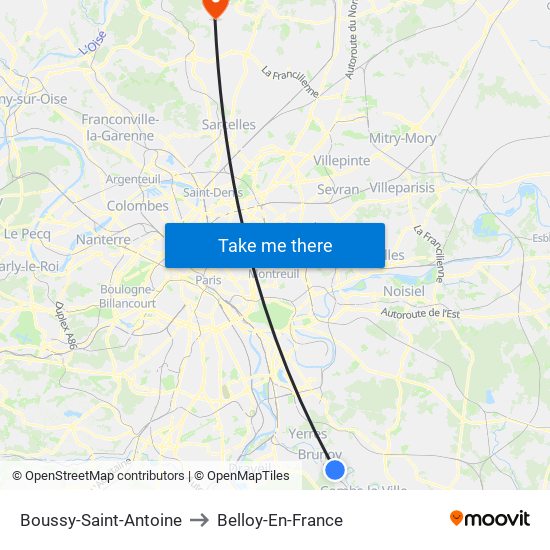 Boussy-Saint-Antoine to Belloy-En-France map