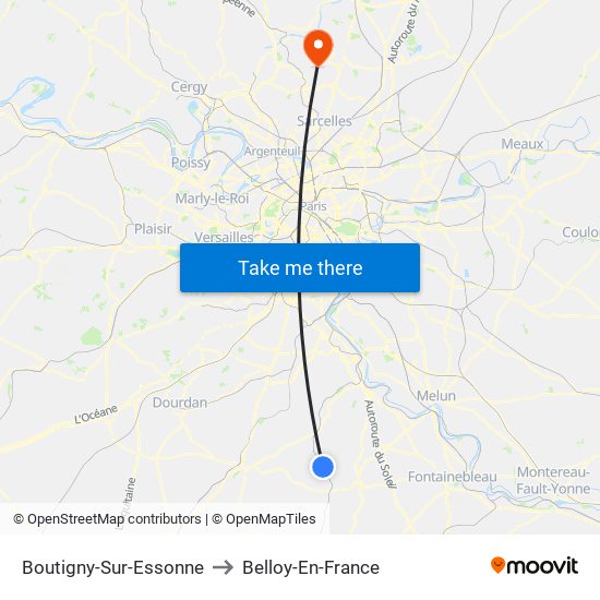 Boutigny-Sur-Essonne to Belloy-En-France map