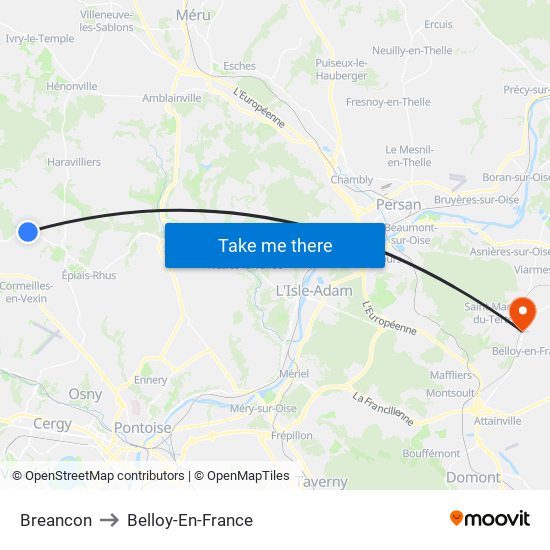 Breancon to Belloy-En-France map