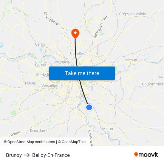 Brunoy to Belloy-En-France map