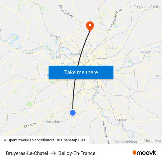 Bruyeres-Le-Chatel to Belloy-En-France map