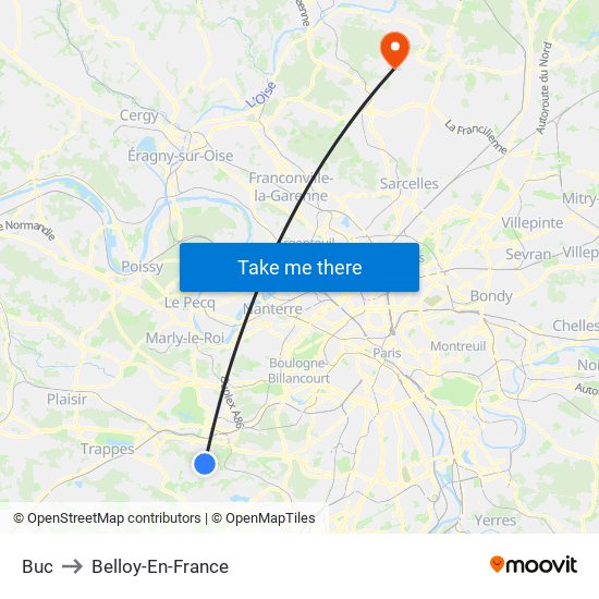 Buc to Belloy-En-France map