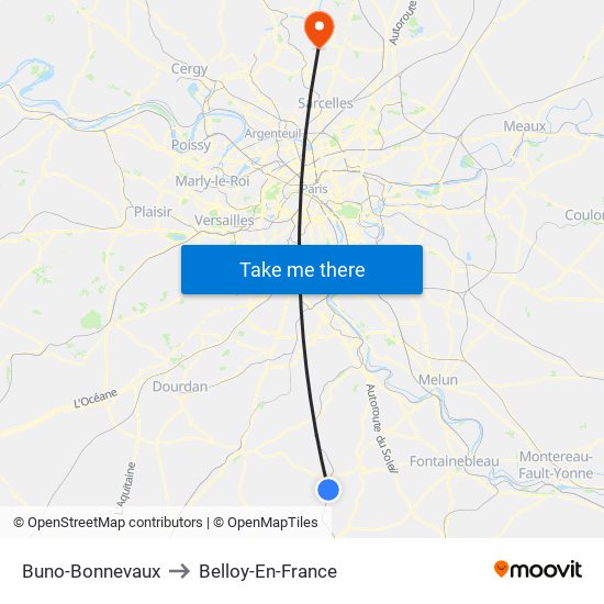 Buno-Bonnevaux to Belloy-En-France map