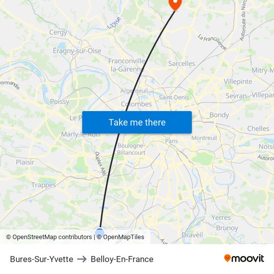Bures-Sur-Yvette to Belloy-En-France map