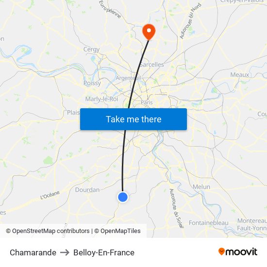 Chamarande to Belloy-En-France map