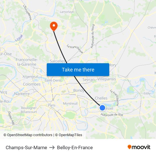 Champs-Sur-Marne to Belloy-En-France map