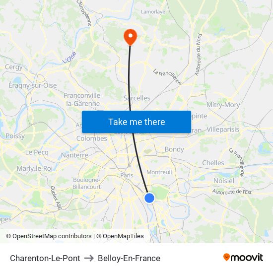 Charenton-Le-Pont to Belloy-En-France map