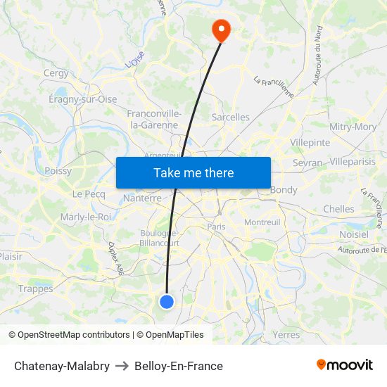 Chatenay-Malabry to Belloy-En-France map